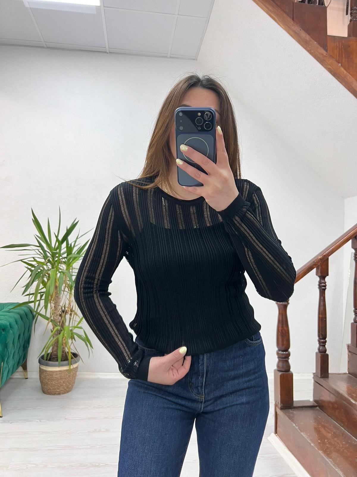 TRANSPARAN BLUZ SİYAH - 1364