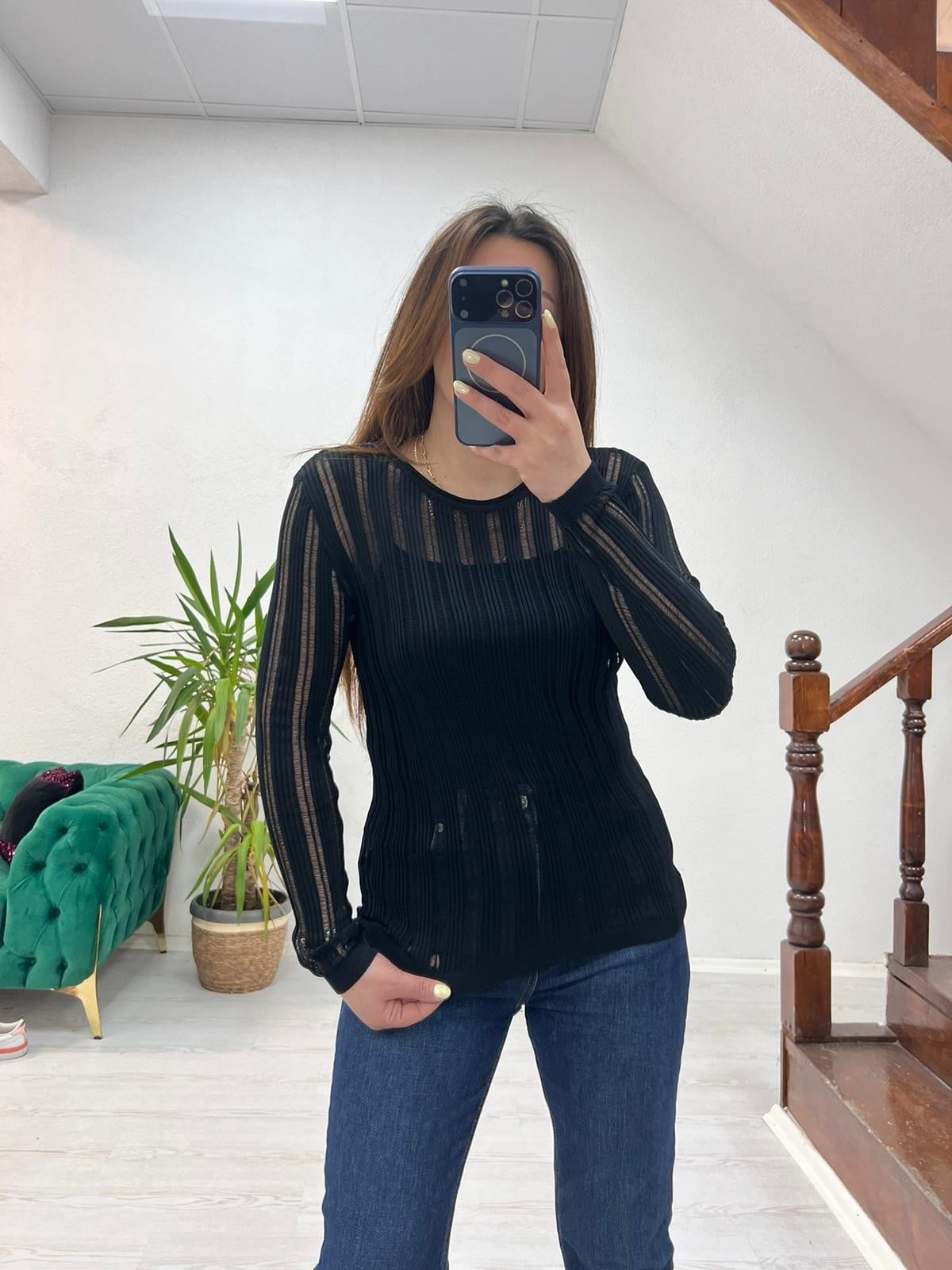 TRANSPARAN BLUZ SİYAH - 1364