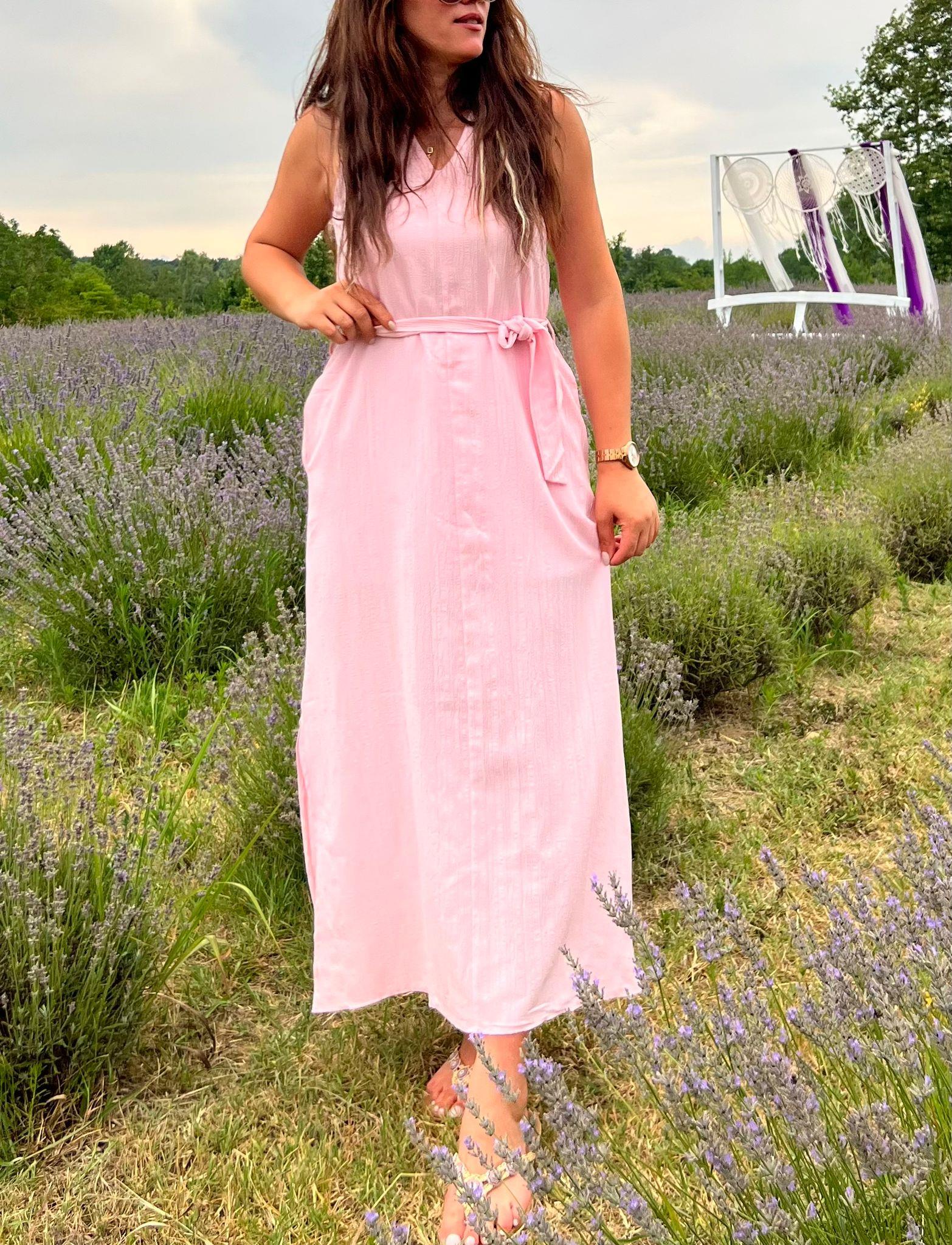 V YAKA ELBİSE PEMBE - 1172