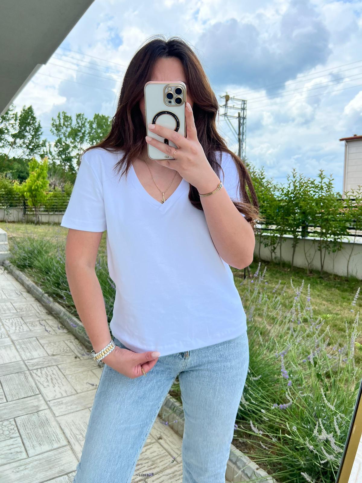 V YAKA TSHİRT BEYAZ - 1151