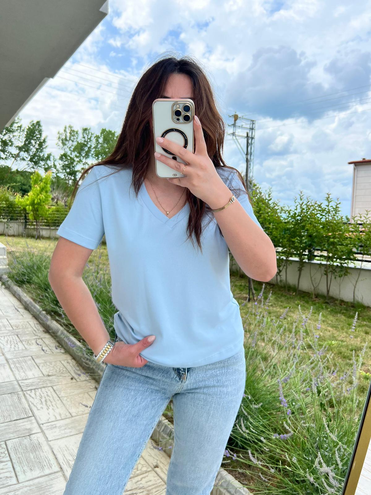 V YAKA TSHİRT MAVİ - 1151