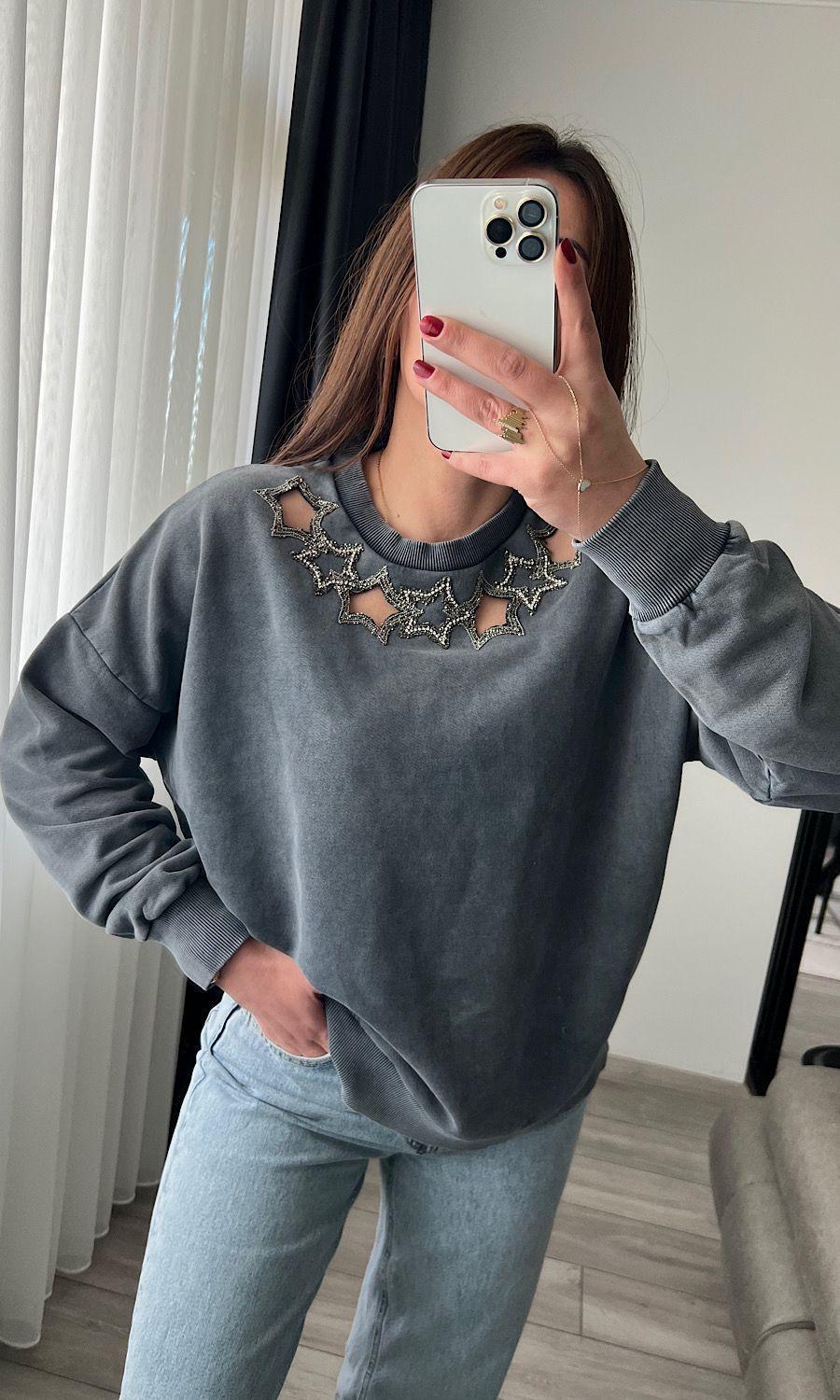 Yaldızlı Antrasit Sweatshirt