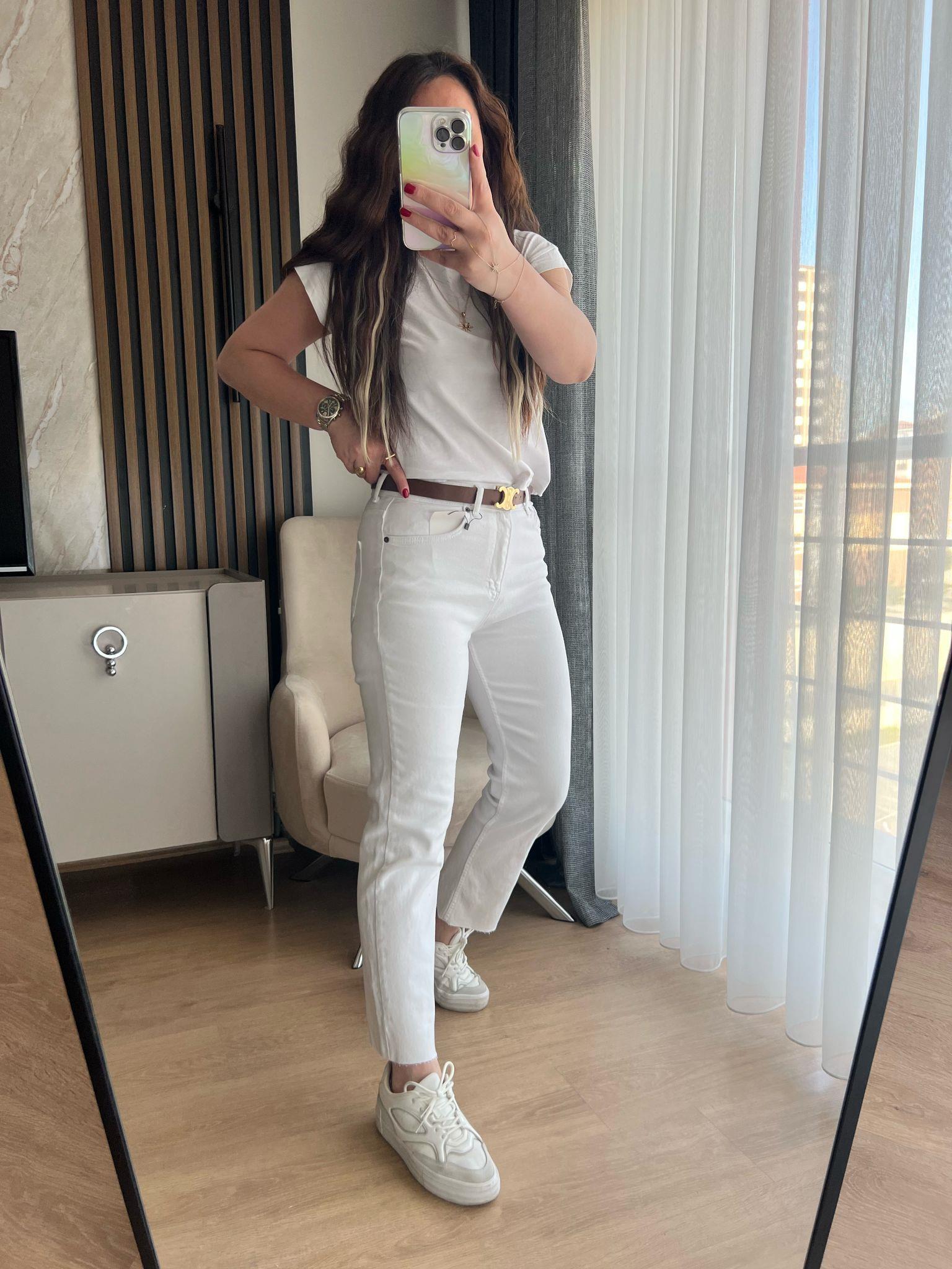 ZR kesik paça beyaz pantalon1076