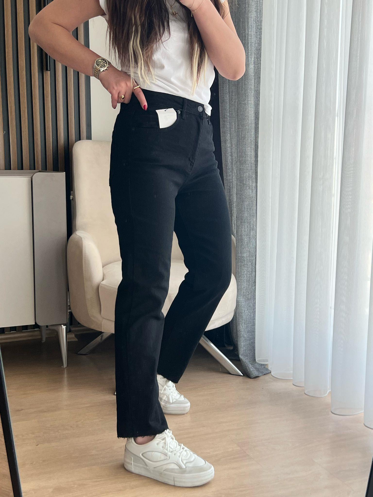 zr kesik paça Siyah pantalon 1076