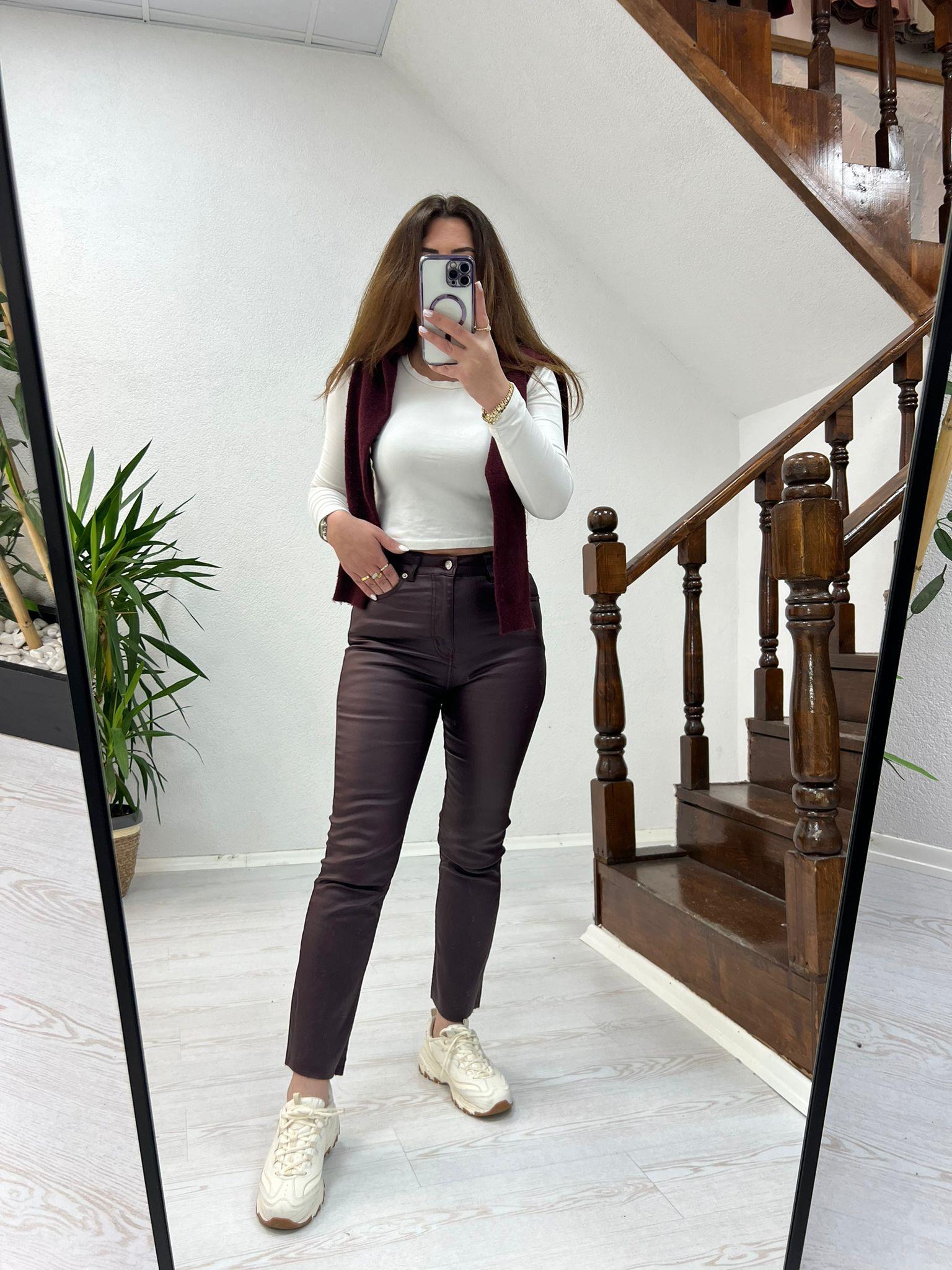 ZR MUMLU PANTOLON BORDO - 1239