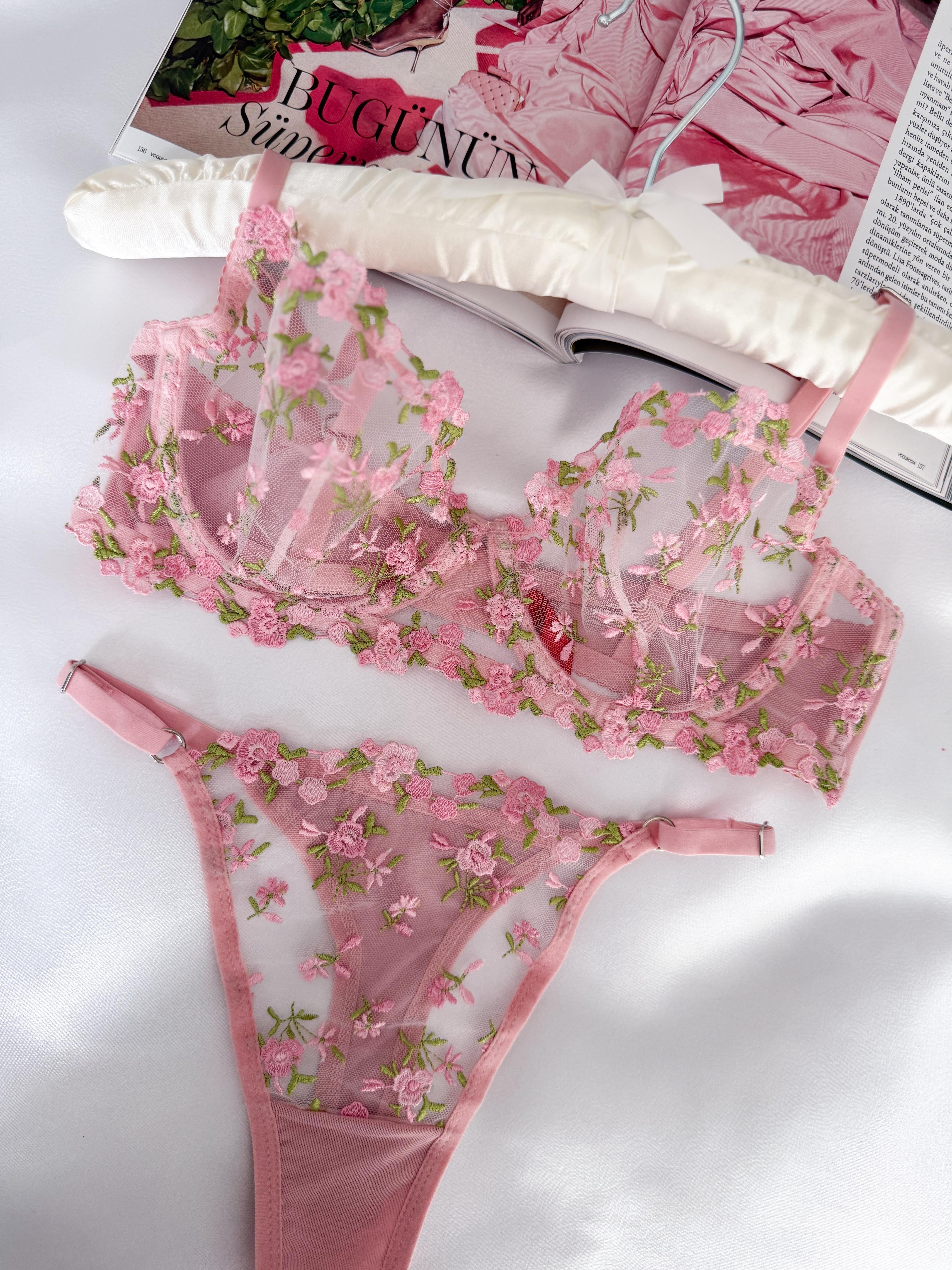 Flower Pembe Brode Takım
