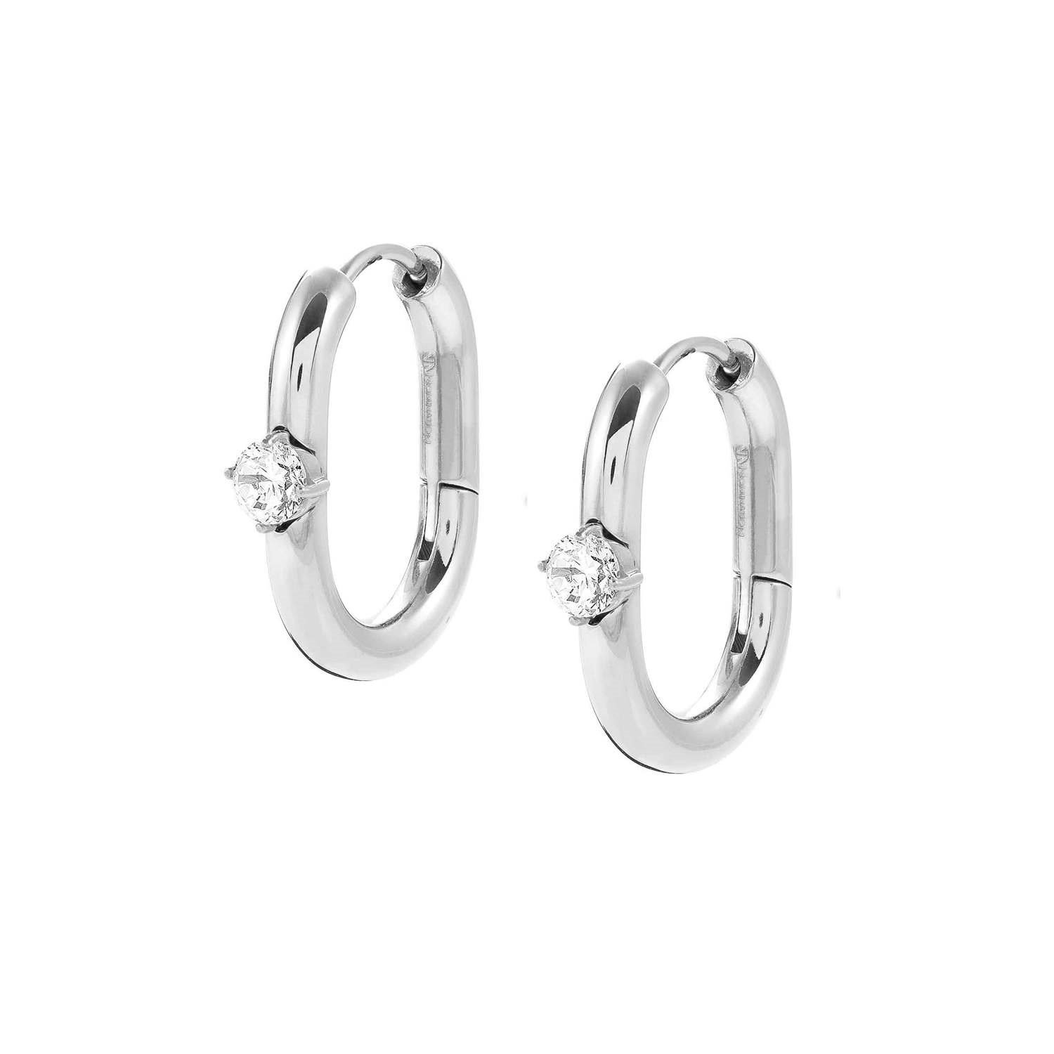 Chainsofstyle Zirkon Taşlı Çelik Halka Küpe Gümüş Renk
