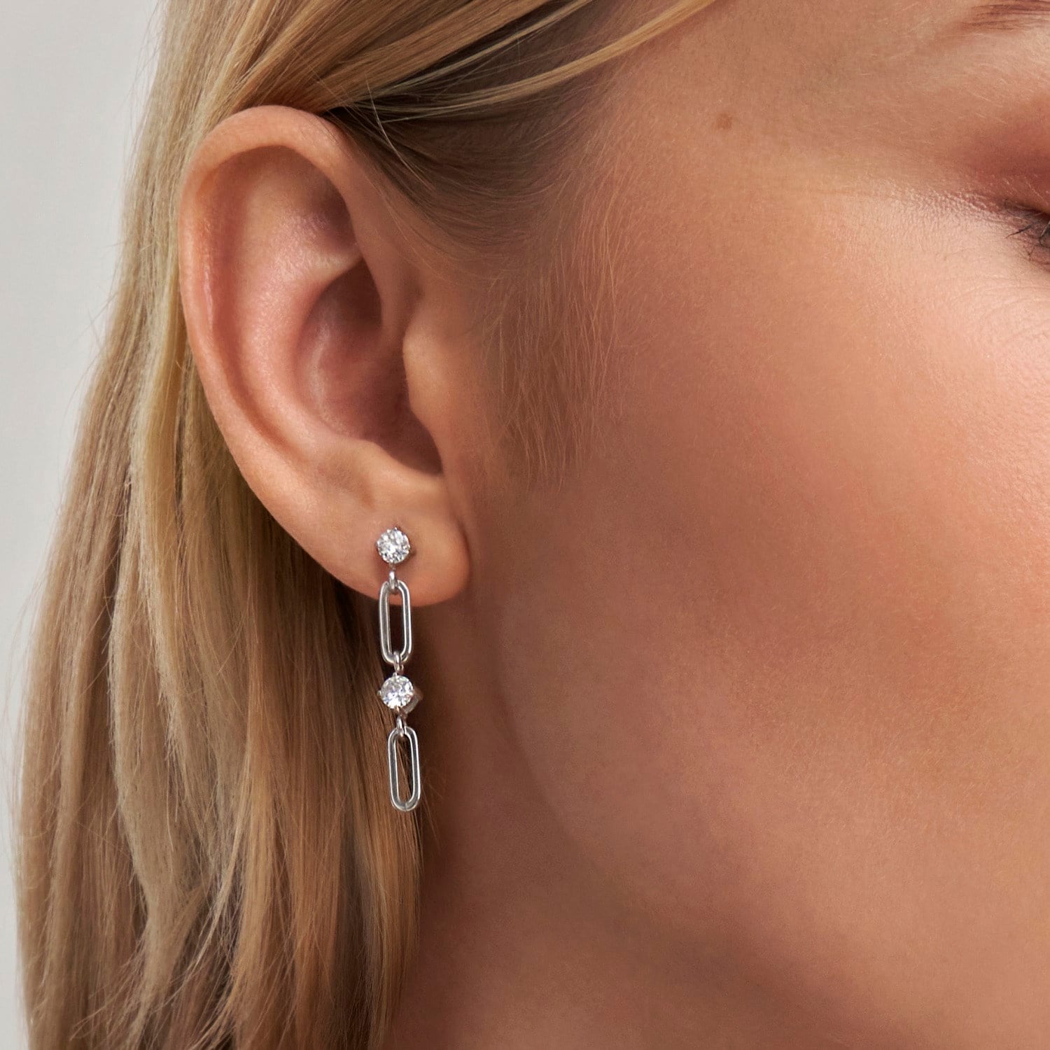 Chainsofstyle Zirkon Taşlı Çelik Zincir Küpe Altın Renk