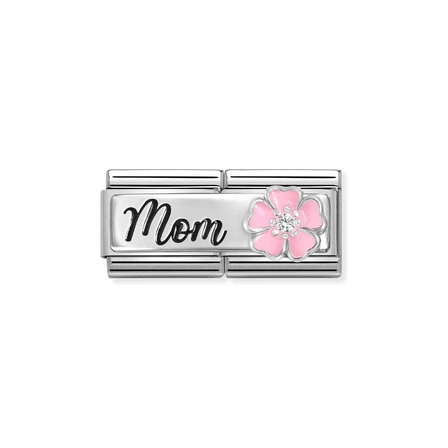 Composable Classic Çift Link Mom ve Pembe Çiçek 925 Ayar Gümüş