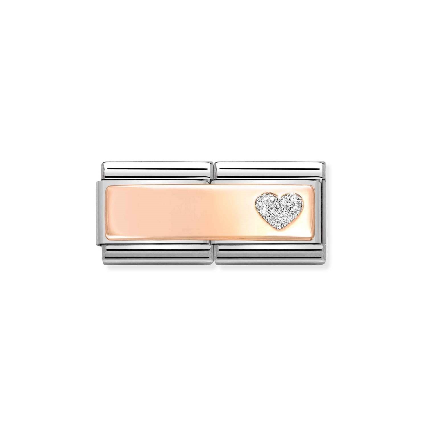 Composable Classic Çift Link Parıltılı Kalp 9 Ayar Rose Gold