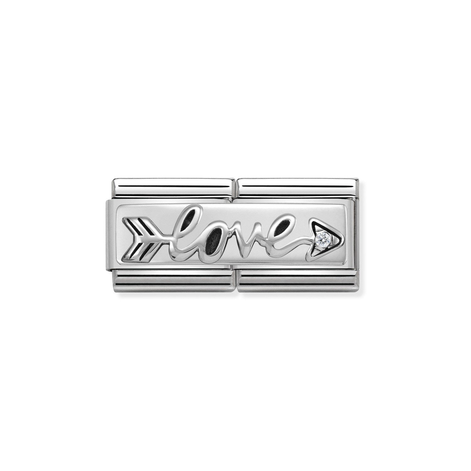 Composable Classic Çift Link Taşlı Love ve Ok 925 Ayar Gümüş