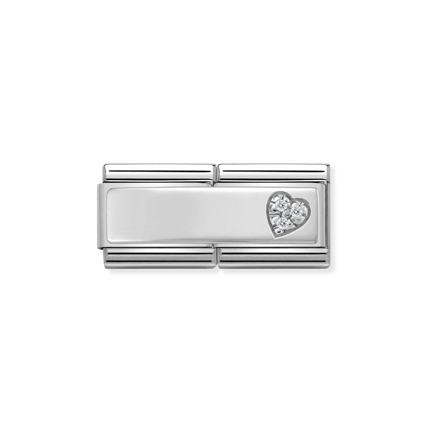 Composable Classic Çift Link Zirkon Taşlı Kalp 925 Ayar Gümüş