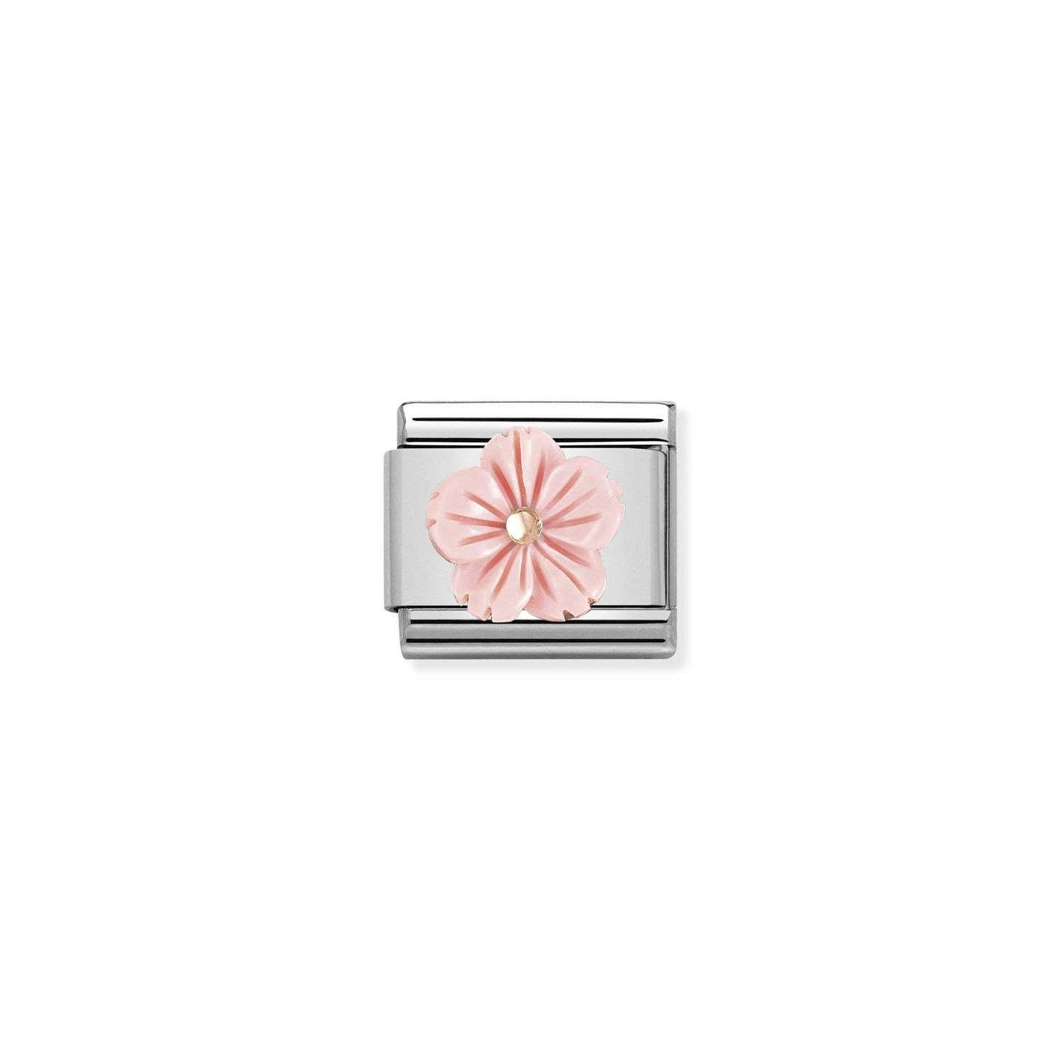 Composable Classic Link Bej Zirkon Taşlı Pembe Çiçek 9 Ayar Rose Gold