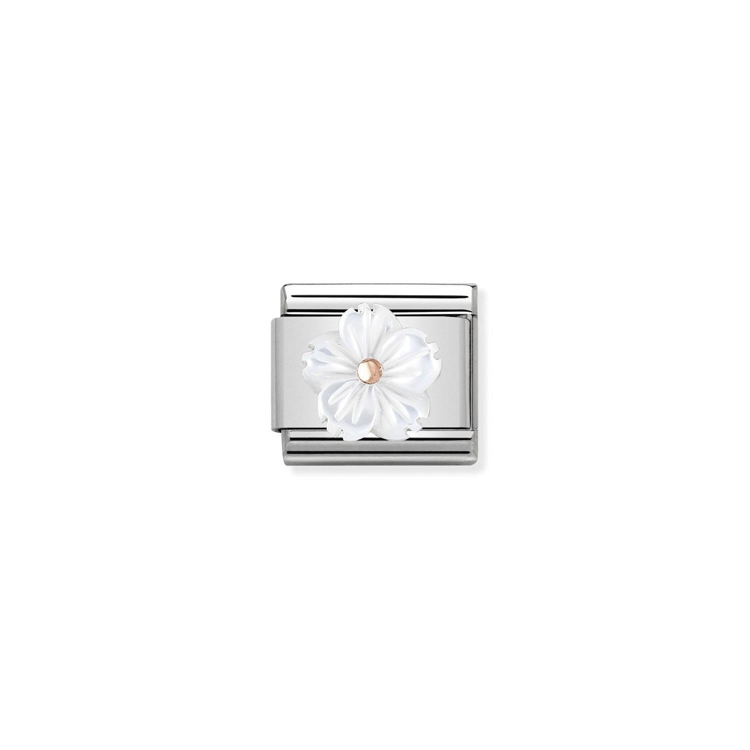 Composable Classic Link Bej Zirkon Taşlı Beyaz Çiçek 9 Ayar Rose Gold