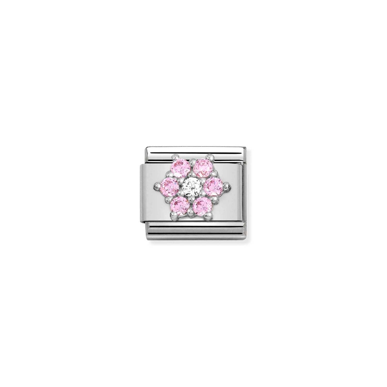 Composable Classic Link Beyaz ve Pembe Zirkon Taşlı Çiçek 925 Ayar Gümüş
