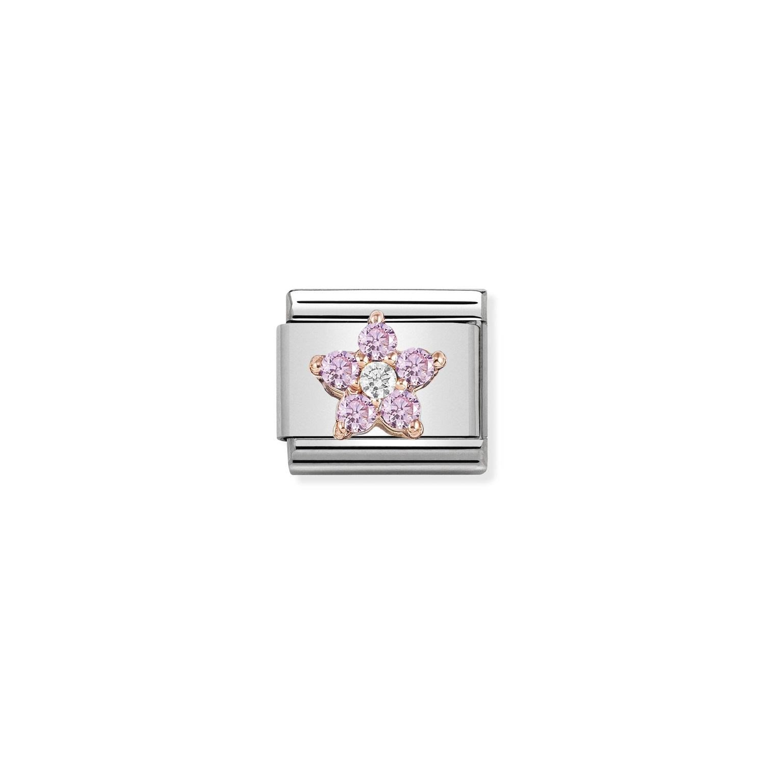 Composable Classic Link Beyaz ve Pembe Zirkon Taşlı Çiçek 9 Ayar Rose Gold