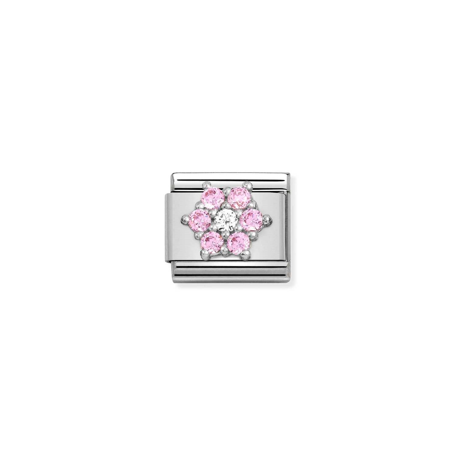 Composable Classic Link Beyaz ve Pembe Zirkon Taşlı Çiçek 925 Ayar Gümüş