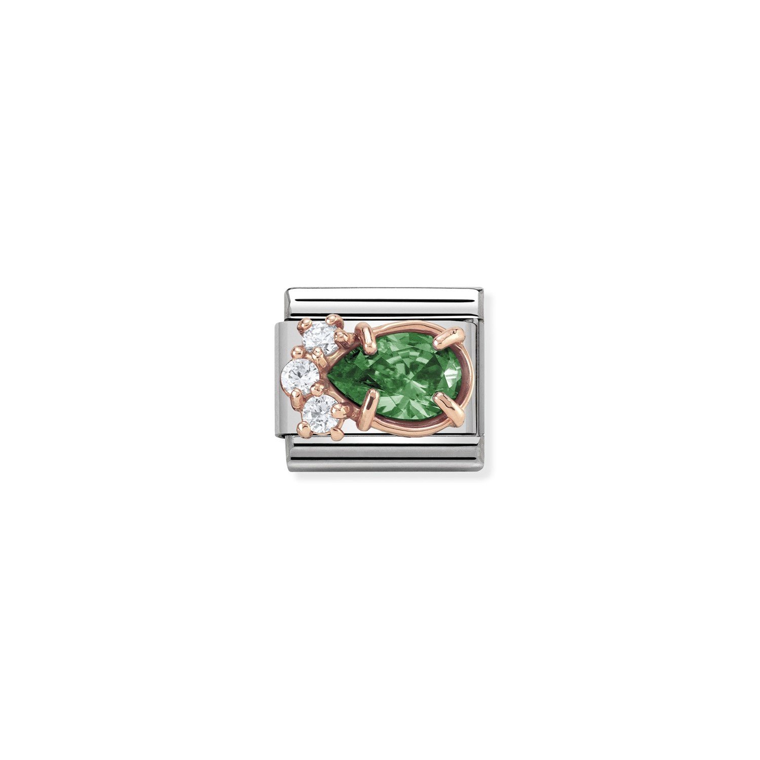 Composable Classic Link Beyaz ve Yeşil Zirkon Taşlı 9 Ayar Rose Gold