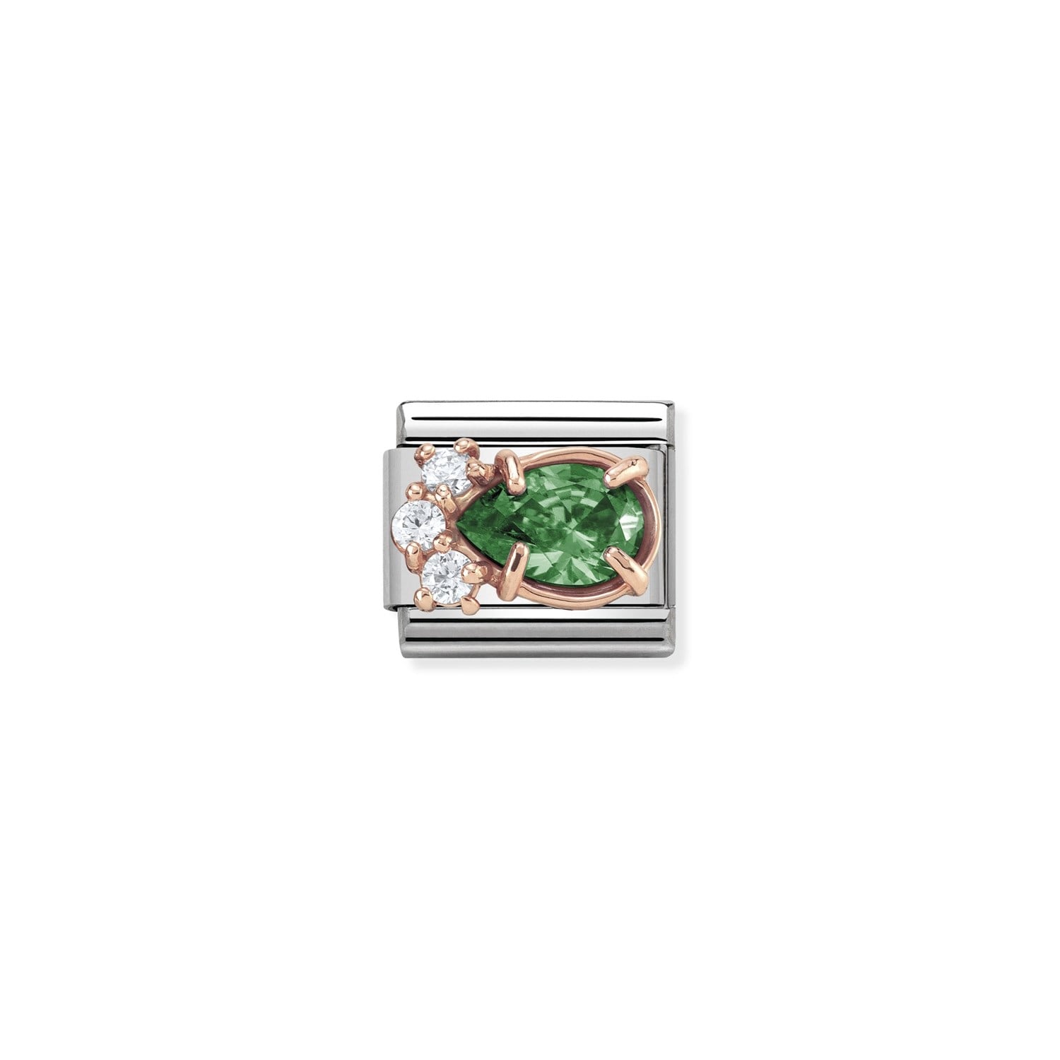 Composable Classic Link Beyaz ve Yeşil Zirkon Taşlı 9 Ayar Rose Gold