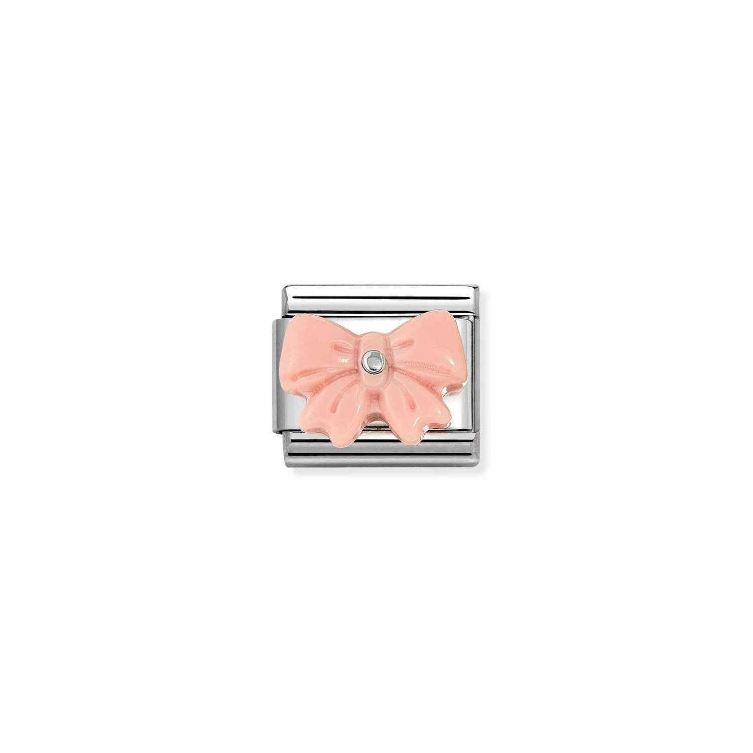 Composable Classic Link Beyaz Zirkon Taşlı Pembe Fiyonk 925 Ayar Gümüş