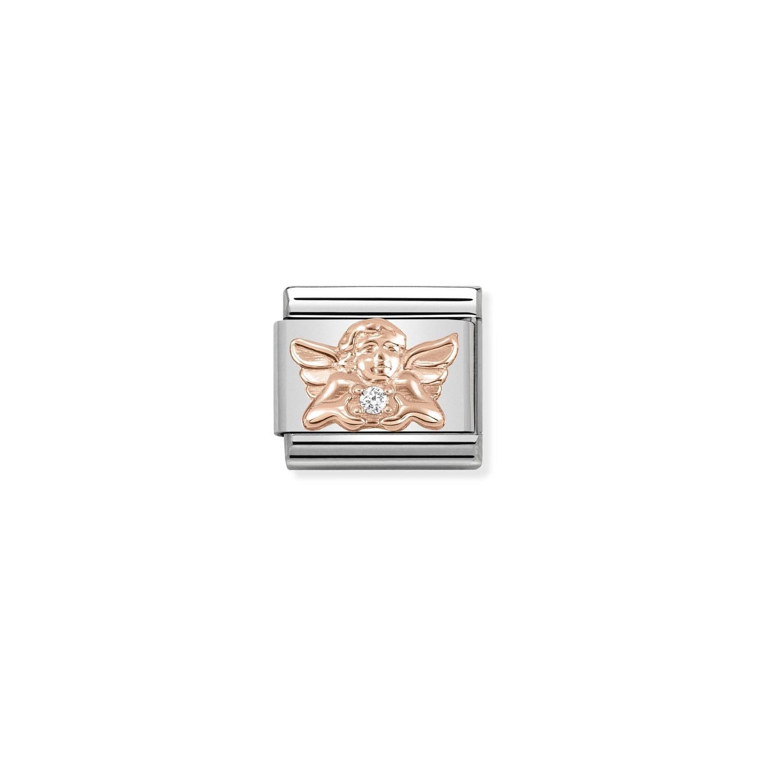 Composable Classic Link Beyaz Zirkon Taşlı Melek 9 Ayar Rose Gold