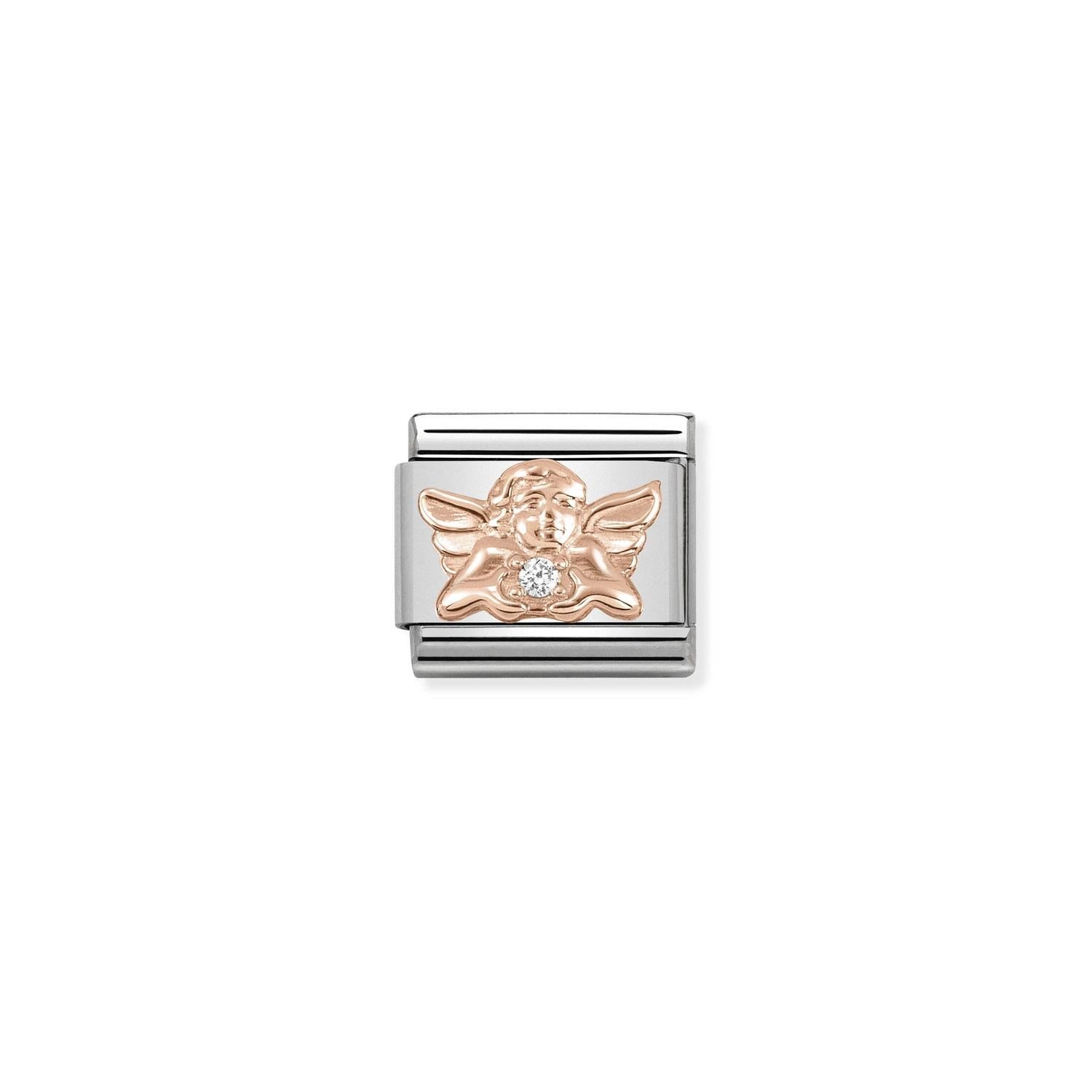 Composable Classic Link Beyaz Zirkon Taşlı Melek 9 Ayar Rose Gold