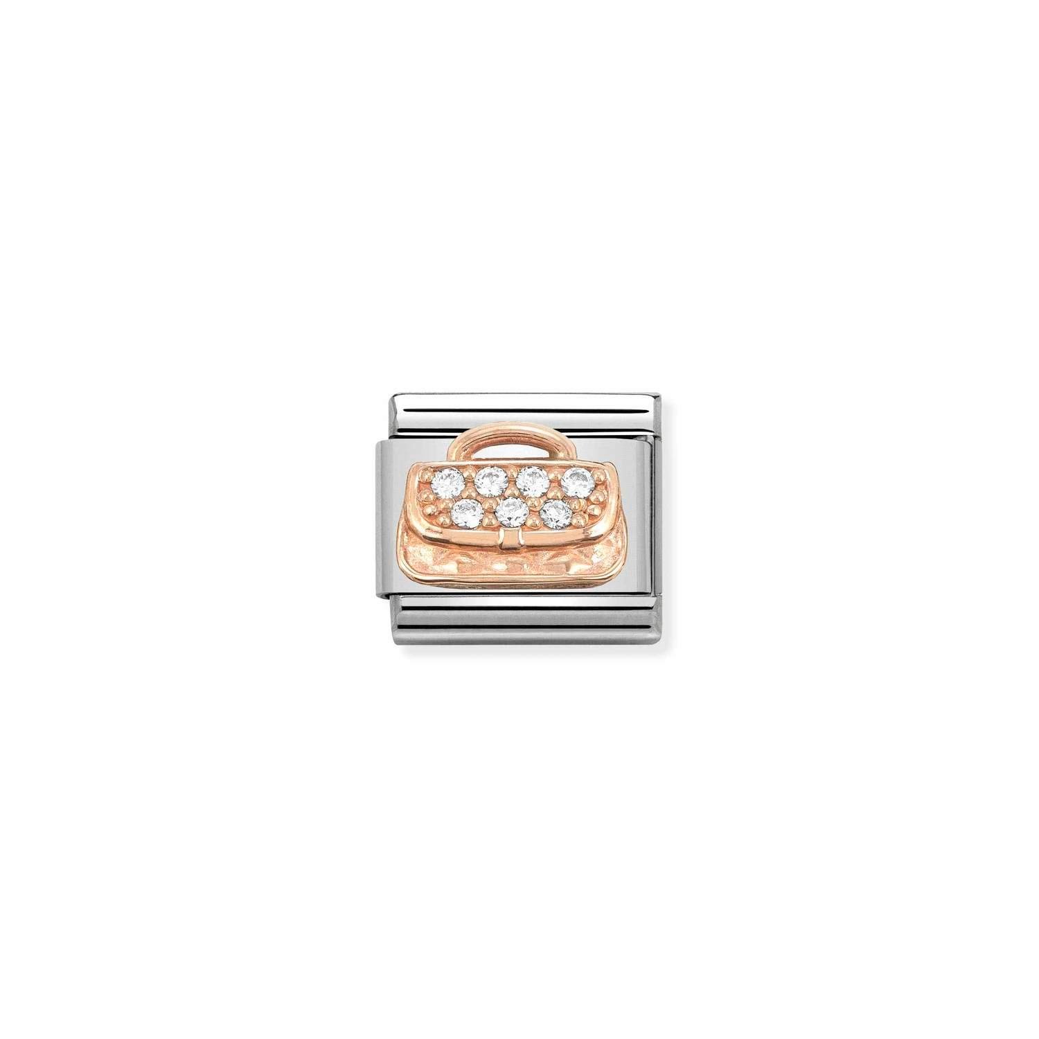 Composable Classic Link Beyaz Zirkon Taşlı Çanta 9 Ayar Rose Gold