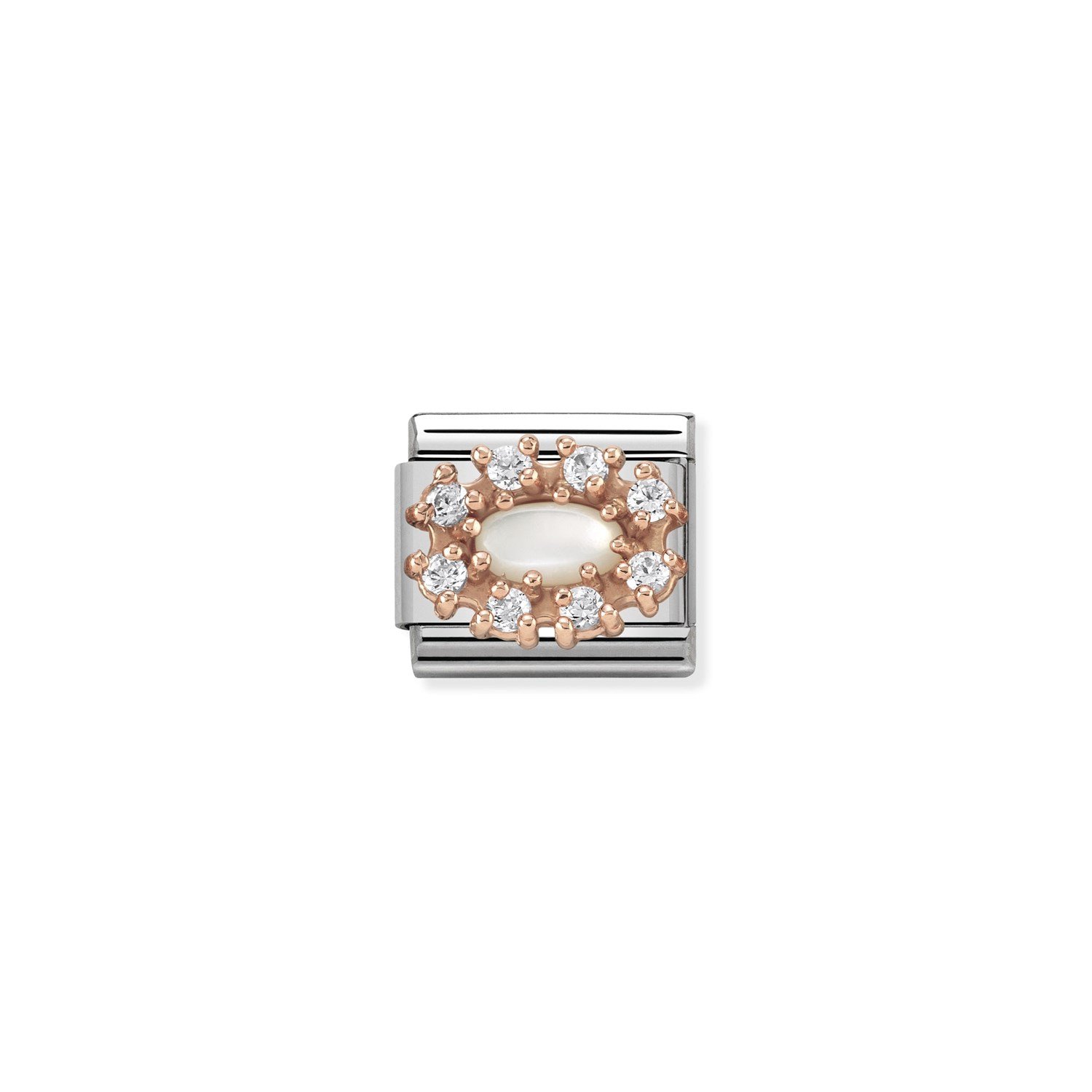 Composable Classic Link Beyaz Zirkon ve İnci Taşlı 9 Ayar Rose Gold