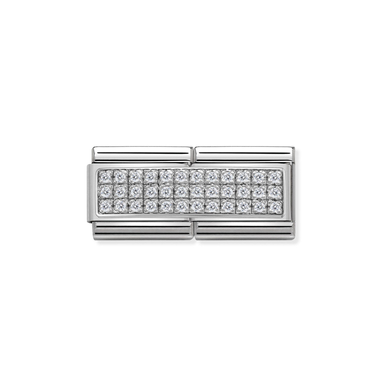 Composable Classic Link Çift Pave Beyaz Taşlı 925 Ayar Gümüş