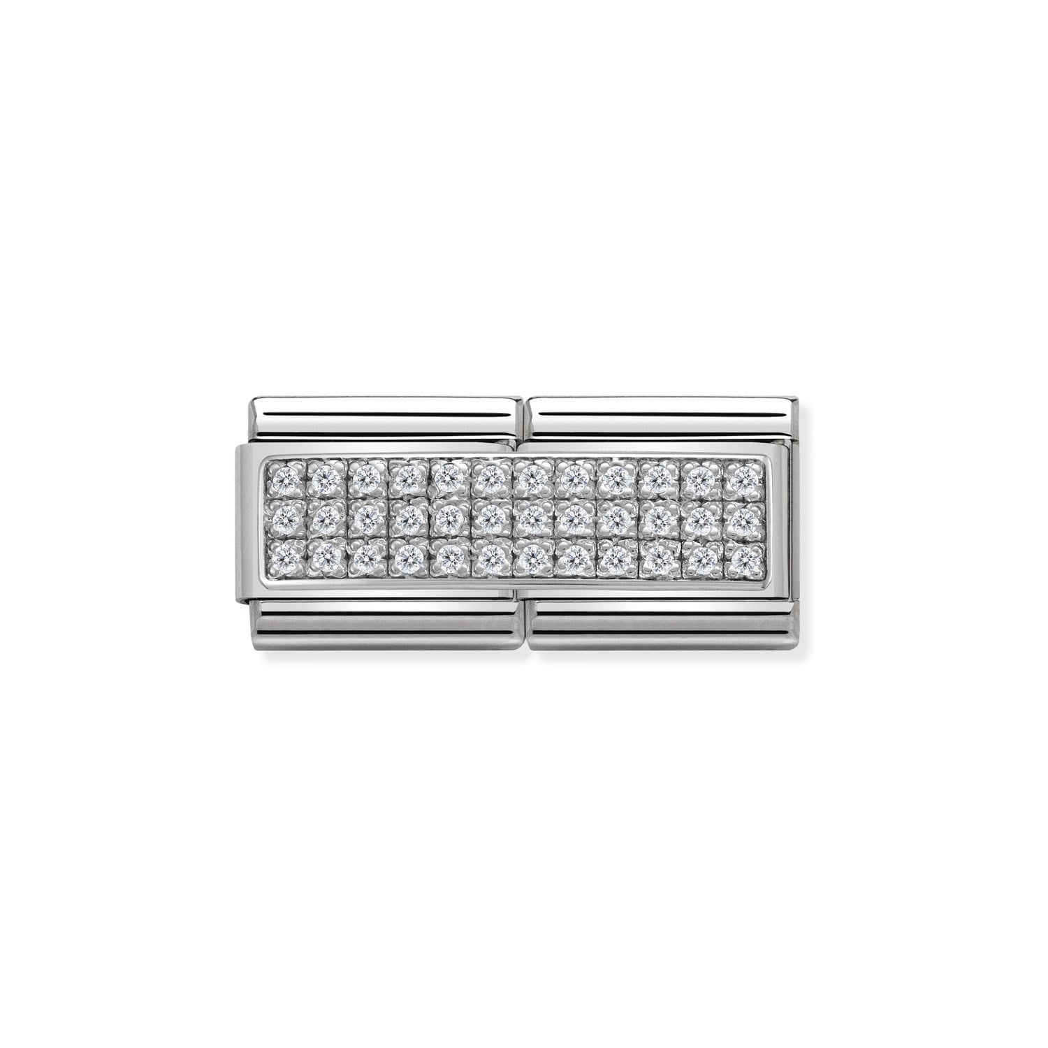 Composable Classic Link Çift Pave Beyaz Taşlı 925 Ayar Gümüş