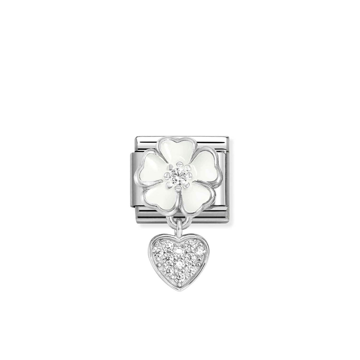 Composable Classic Link Kalp ve Beyaz Çiçek 925 Ayar Gümüş Charm