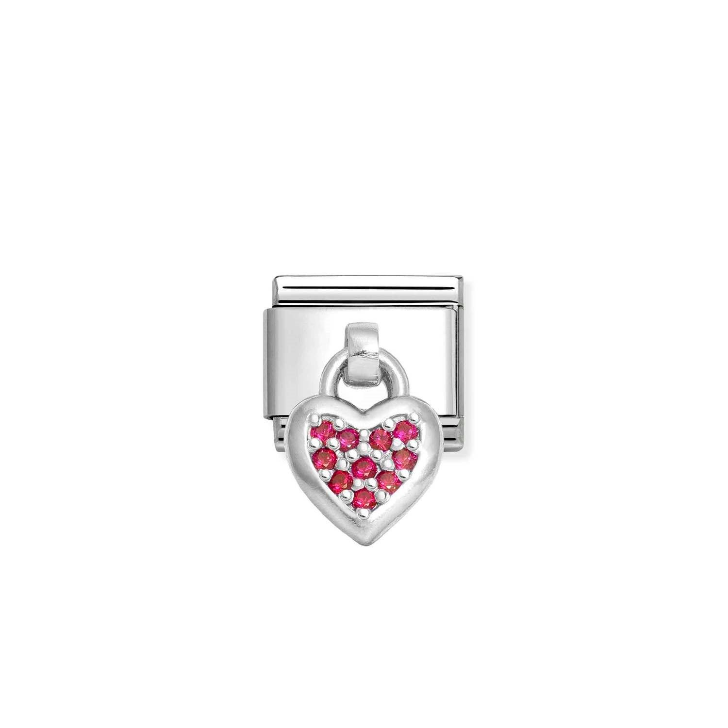 Composable Classic Link Kırmızı Zirkon Taşlı Kalpli 925 Ayar Gümüş Charm