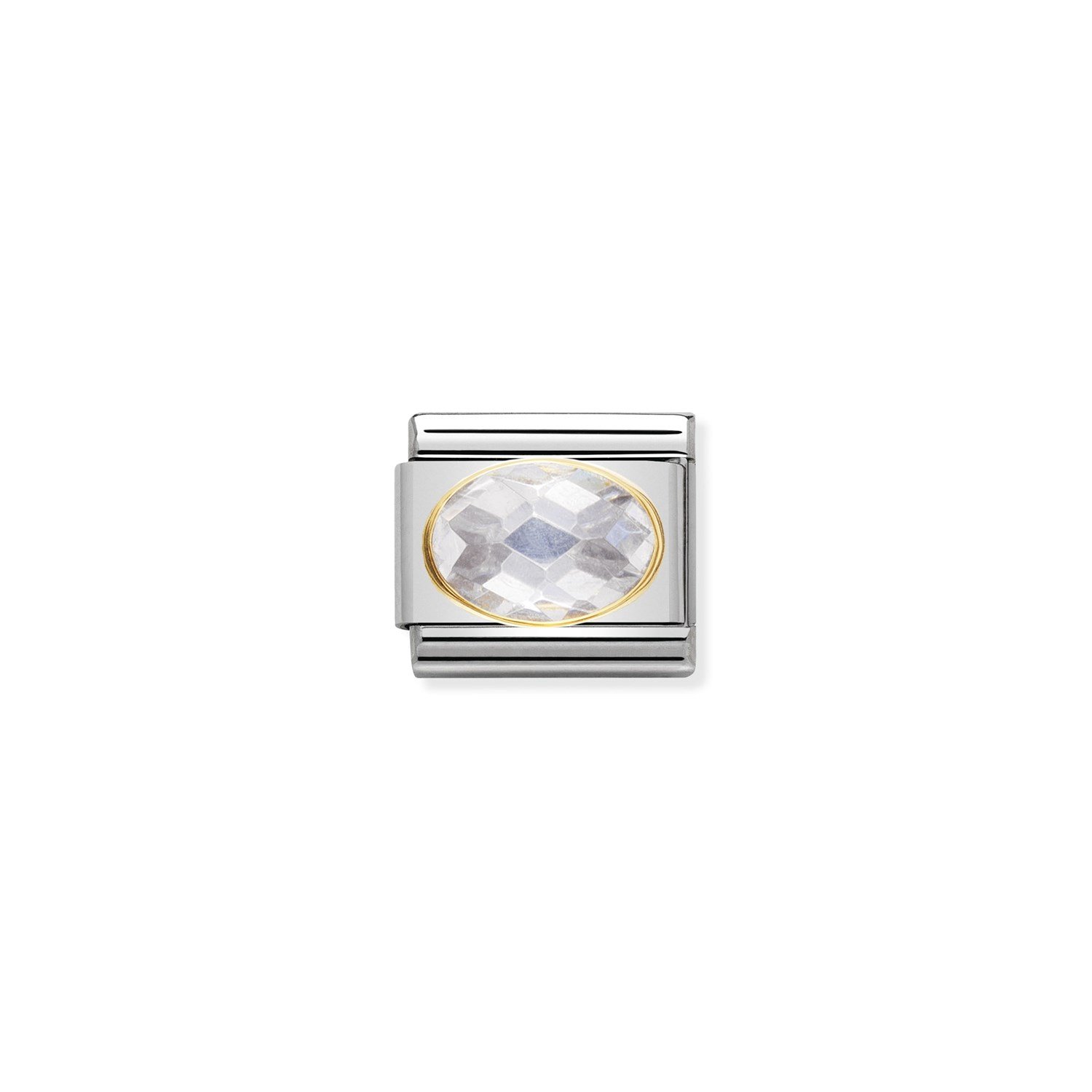 Composable Classic Link Oval Beyaz Zirkon Taşlı 18 Ayar Altın