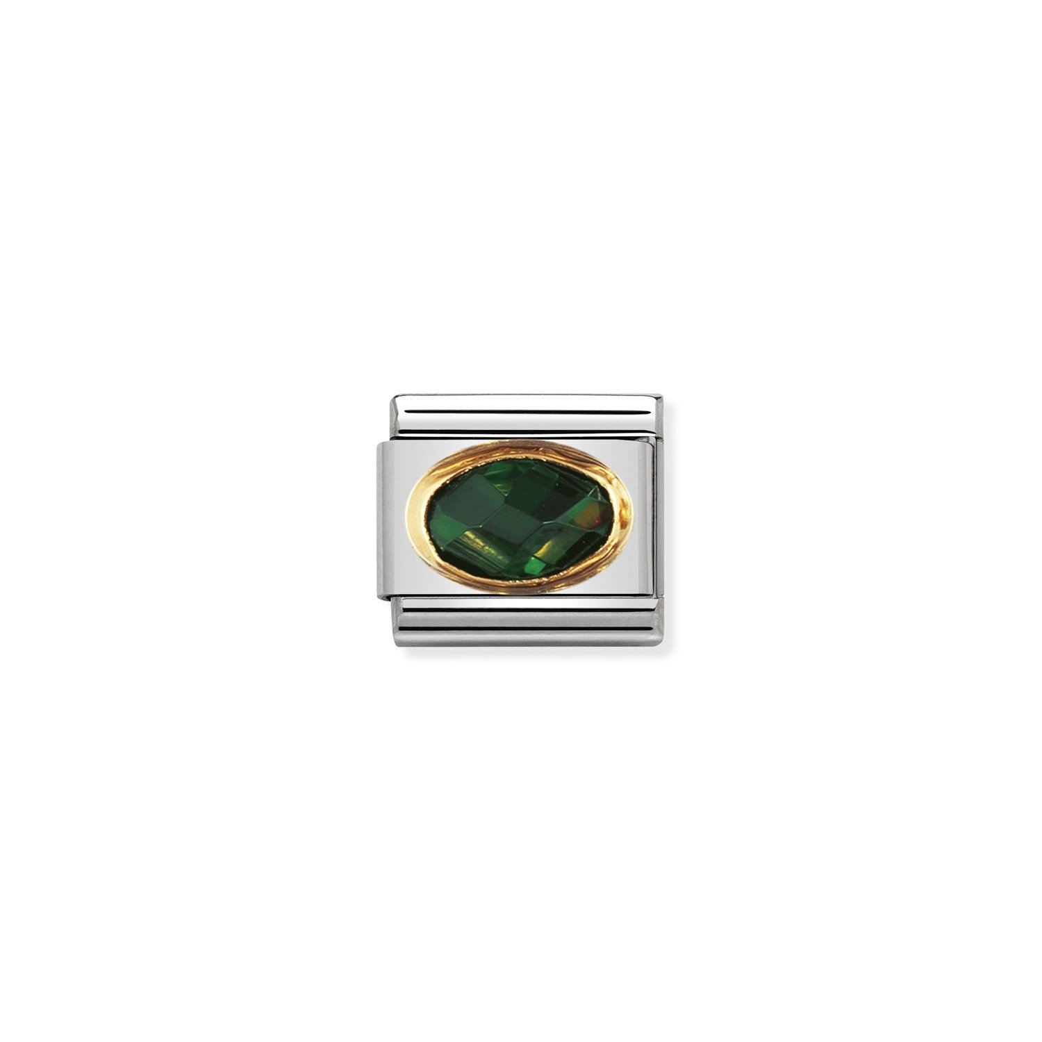 Composable Classic Link Oval Zümrüt Yeşil Zirkon Taşlı 18 Ayar Altın