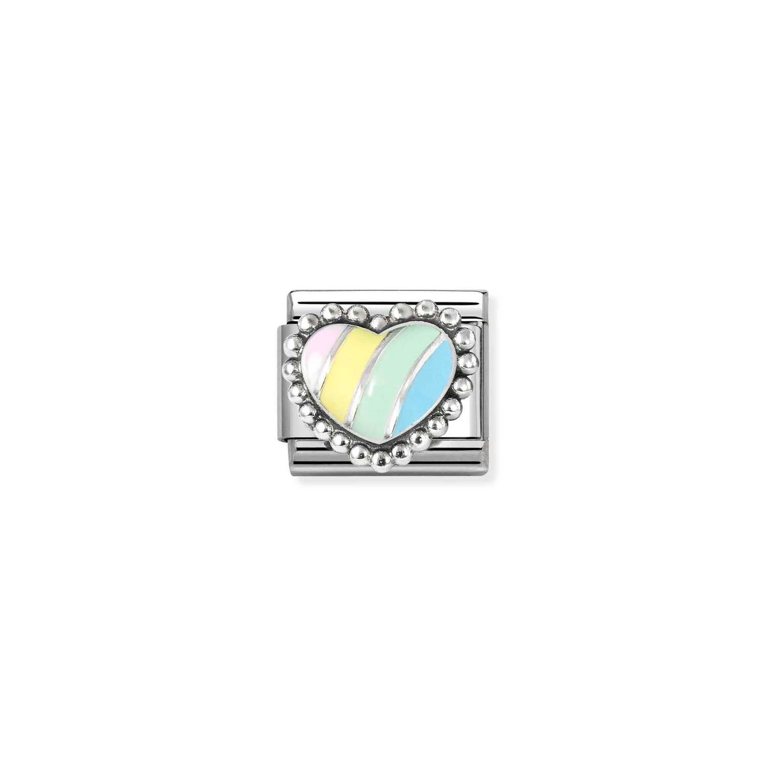 Composable Classic Link Pastel Çizgili Kalp 925 Ayar Gümüş