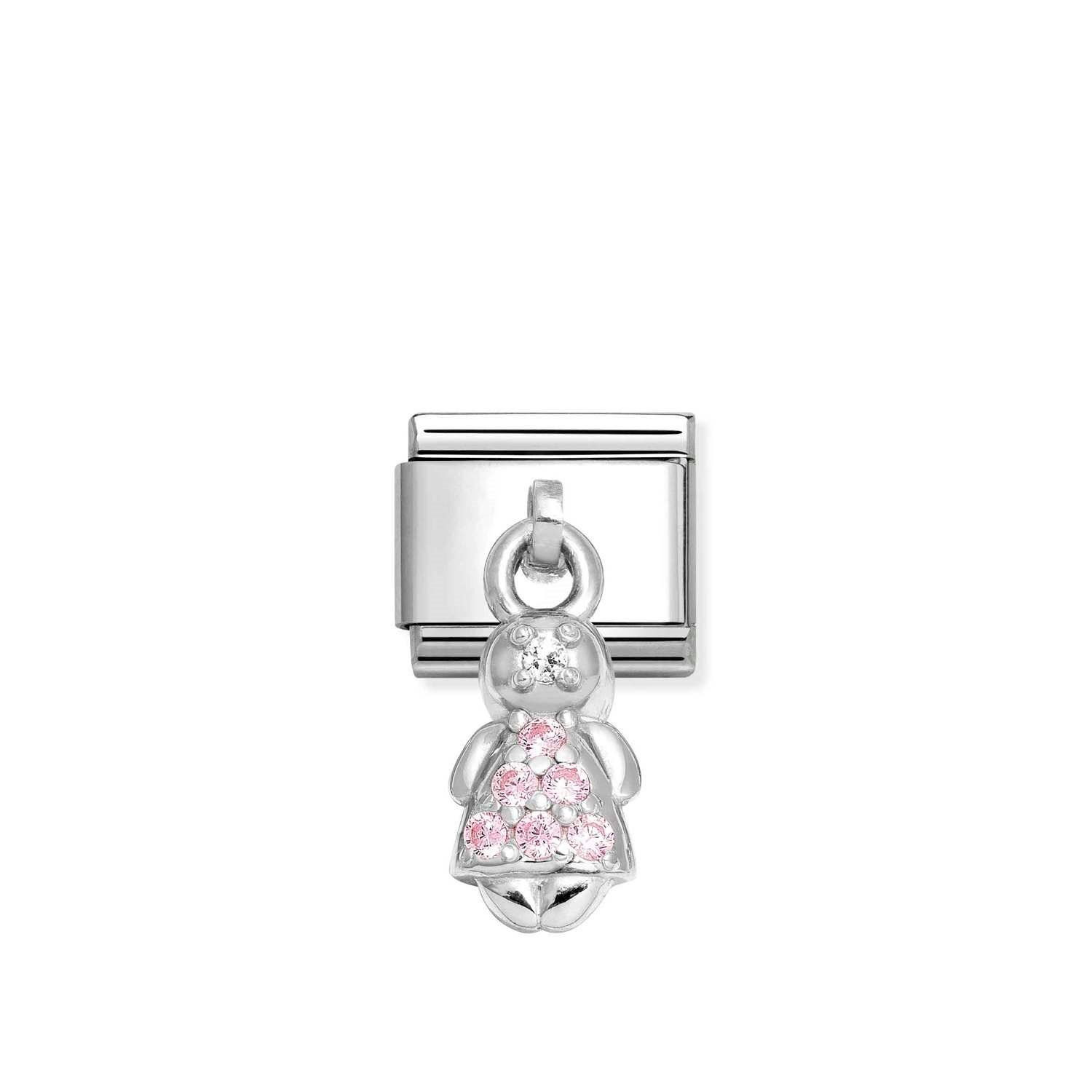 Composable Classic Link Pembe Zirkon Taşlı Kız 925 Ayar Gümüş Charm