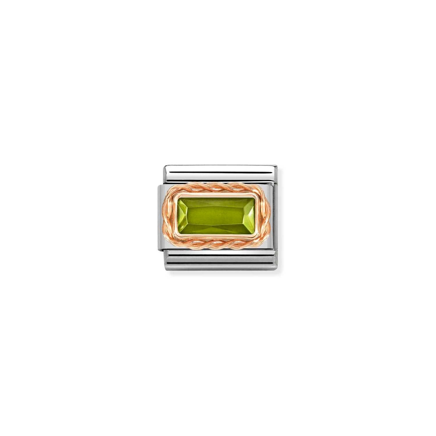 Composable Classic Link Peridot Taşlı Baget Burgu Çerçeve 9 Ayar Rose Gold