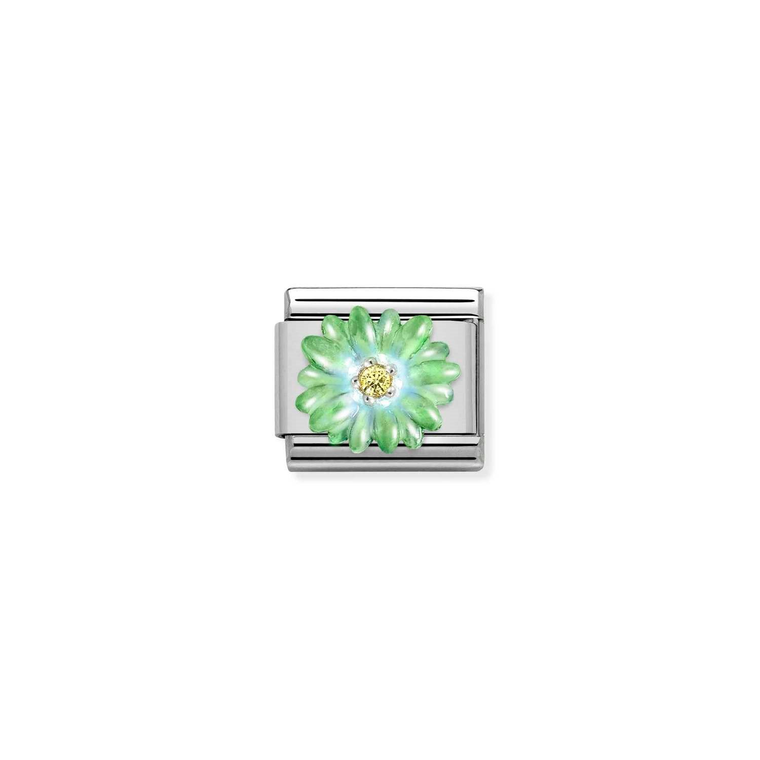 Composable Classic Link Sarı Zirkon Taşlı Yeşil Çiçek 925 Ayar Gümüş