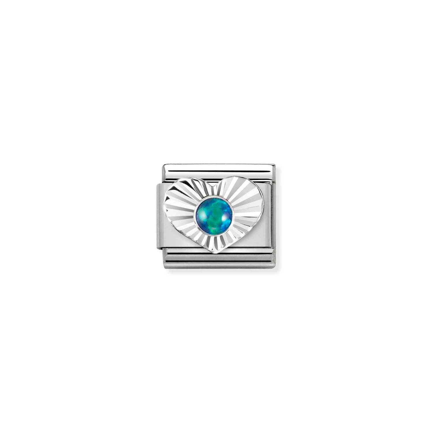 Composable Classic Link Yeşil Opal Taşlı Kalp 925 Ayar Gümüş