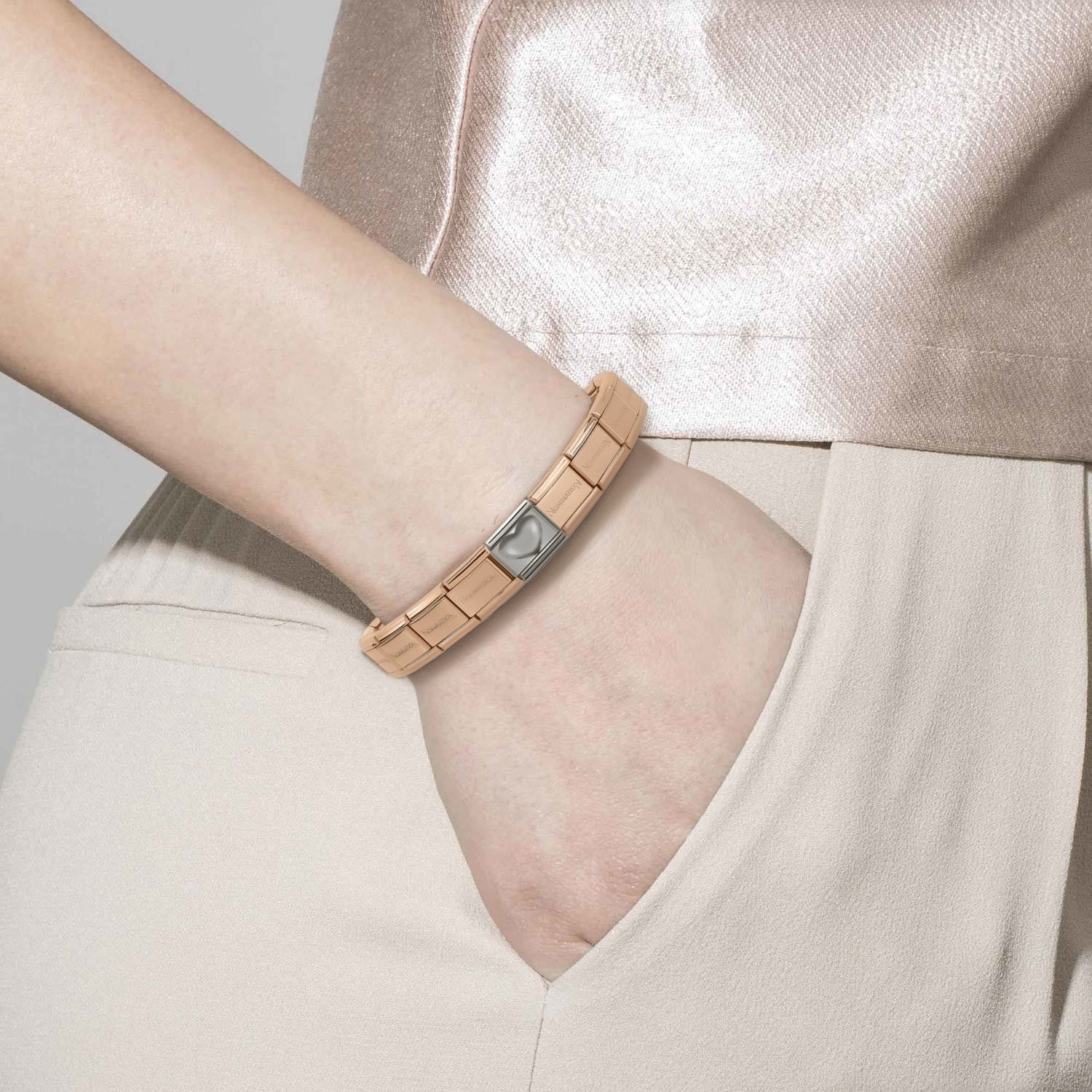 Composable Classic Paslanmaz Çelik Rose Gold Bileklik Kalp Linkli