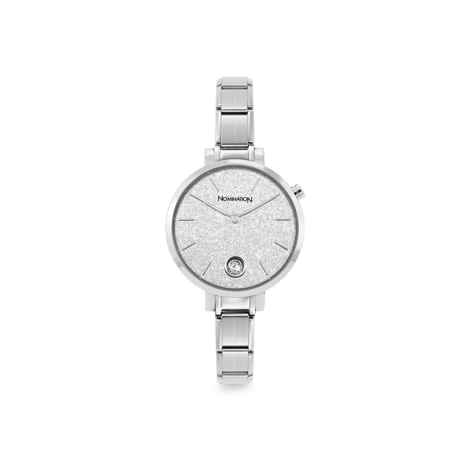 Composable Classic Time Yuvarlak Parıltılı Kadran Beyaz Zirkon Taşlı Gümüş Renk Kadın Kol Saati