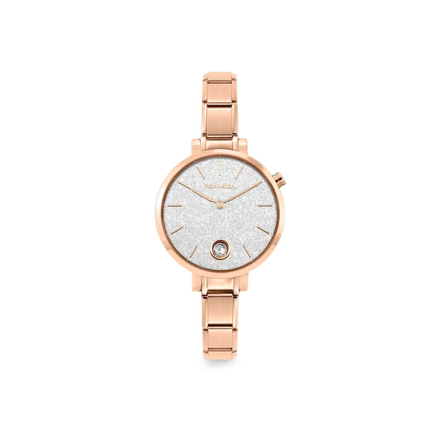 Composable Classic Time Yuvarlark Parıltılı Kadran Beyaz Zirkon Taşlı Rose Gold Kadın Kol Saati