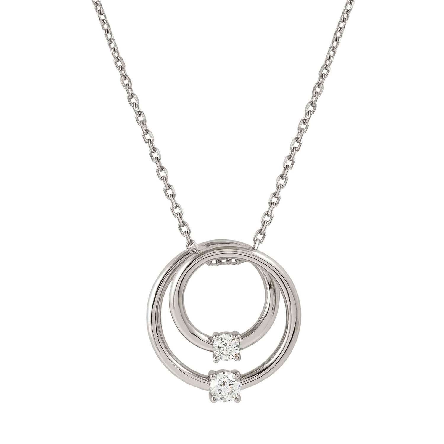 Cosmiclove Beyaz Zirkon Taşlı İç İçe Büyük Daireler 925 Ayar Gümüş Kolye