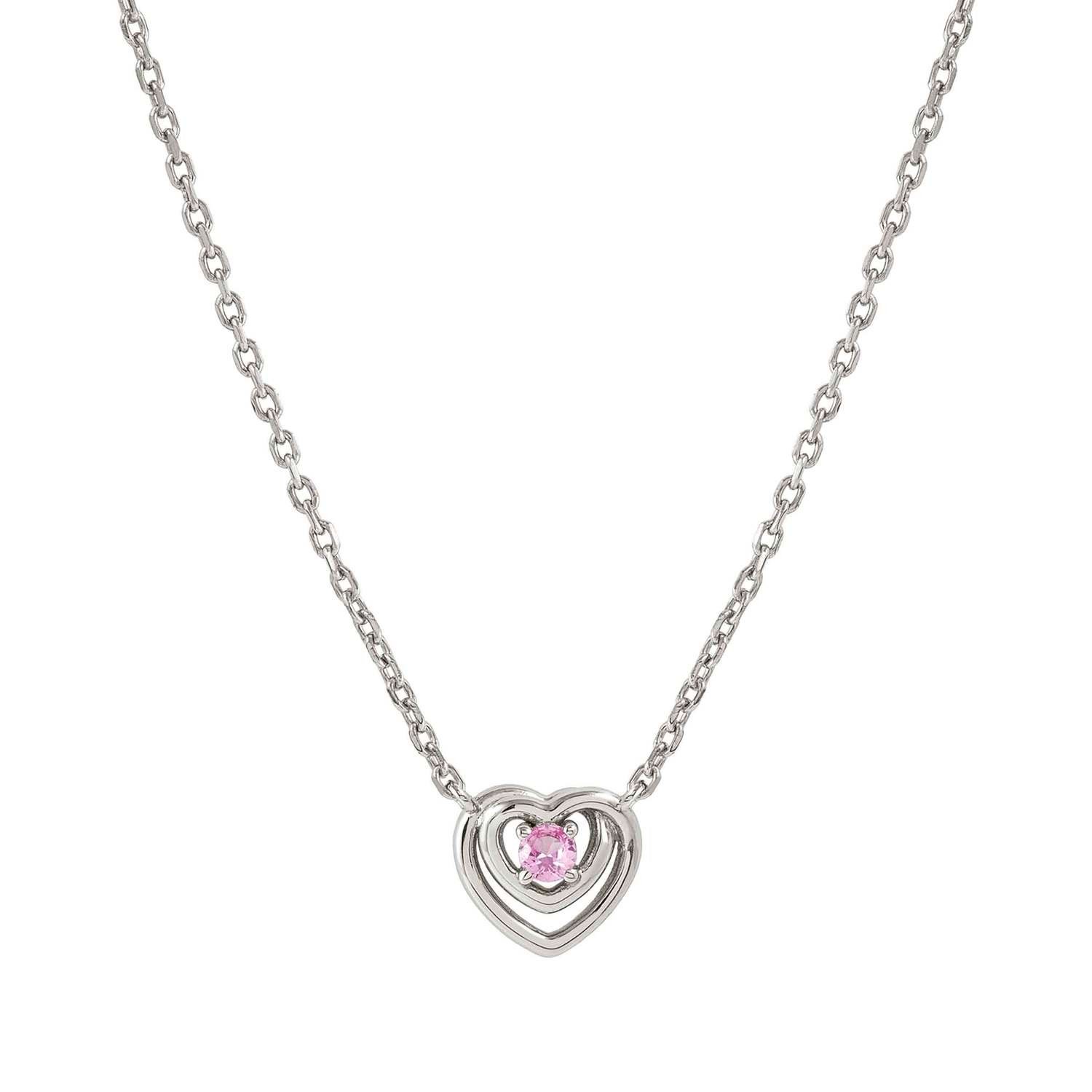 Cosmiclove Pembe Zirkon Taşlı İç İçe Kalpler 925 Ayar Gümüş Kolye