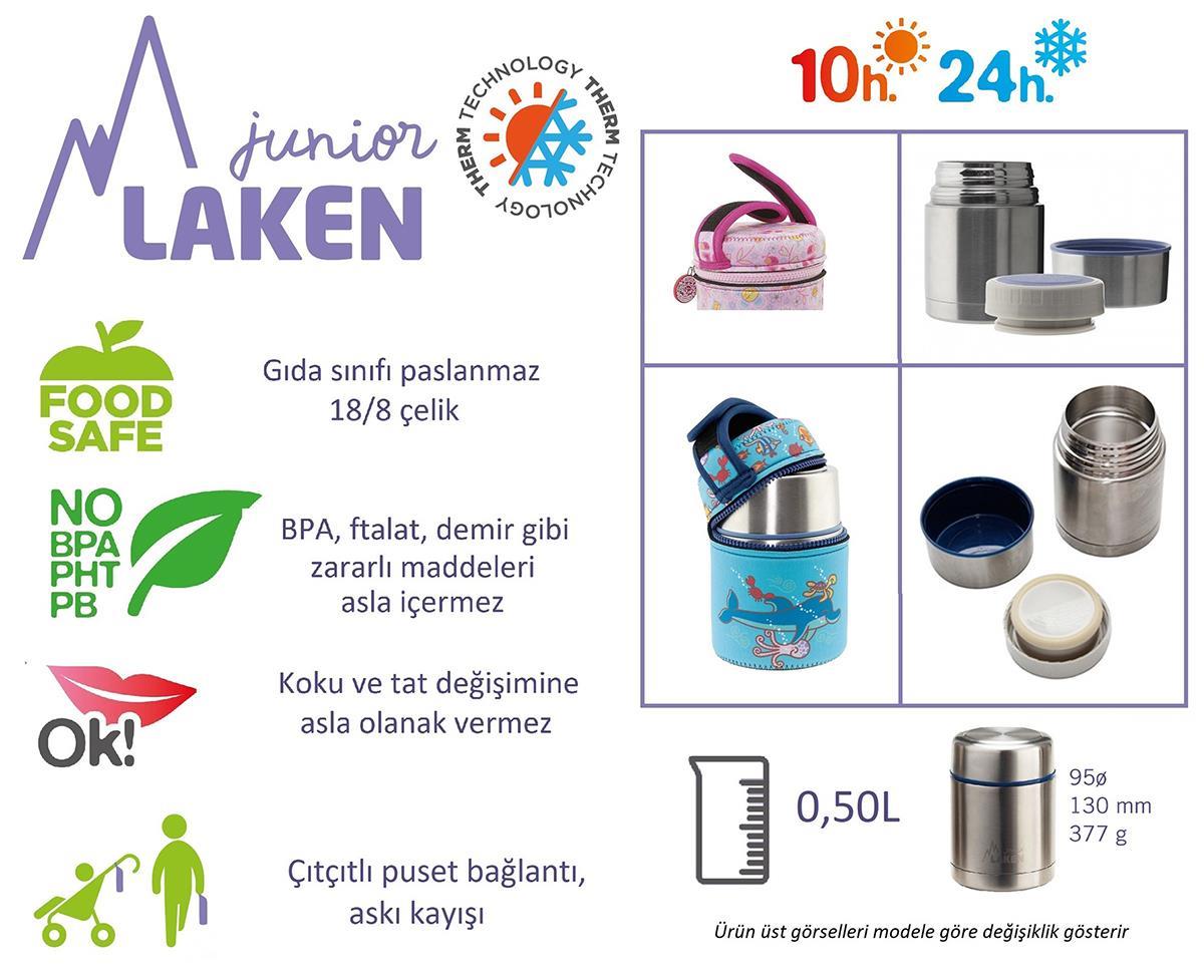 Laken Çelik 18/8 Termos Yemek Sefer Tası+Nprnn Kılıflı 0,50L - Pitxitxi LKLP5P
