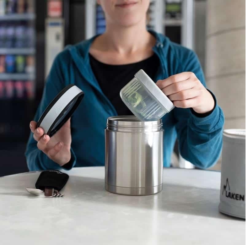 Laken Çelik 18/8 Termos Yemek Sefer Tası+Nprnn Kılıflı 1L - Gri LKP10