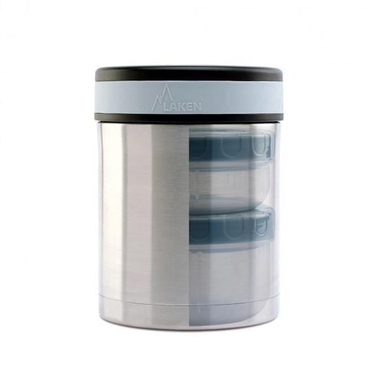 Laken Çelik 18/8 Termos Yemek Sefer Tası+Nprnn Kılıflı 1L - Gri LKP10