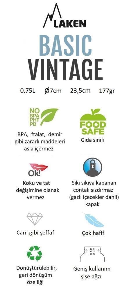 Laken Çelik 18/8 Vintage Basic Şişe 0,75L - Siyah LKBSH75NE