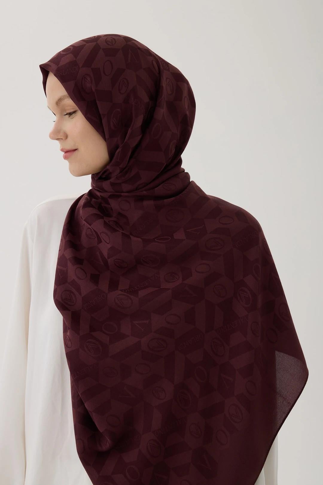 Valentino Orlandi - Logo Serisi Monogram Şal Bordo 