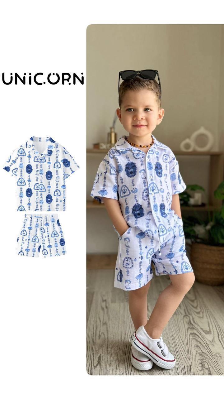 BLUE BOY KETEN MÜSLİN GÖMLEK-ŞORT TAKIMI
